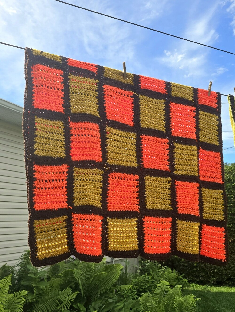 Handmade Crochet Afghan Throw in Orange, Olive & Brown
